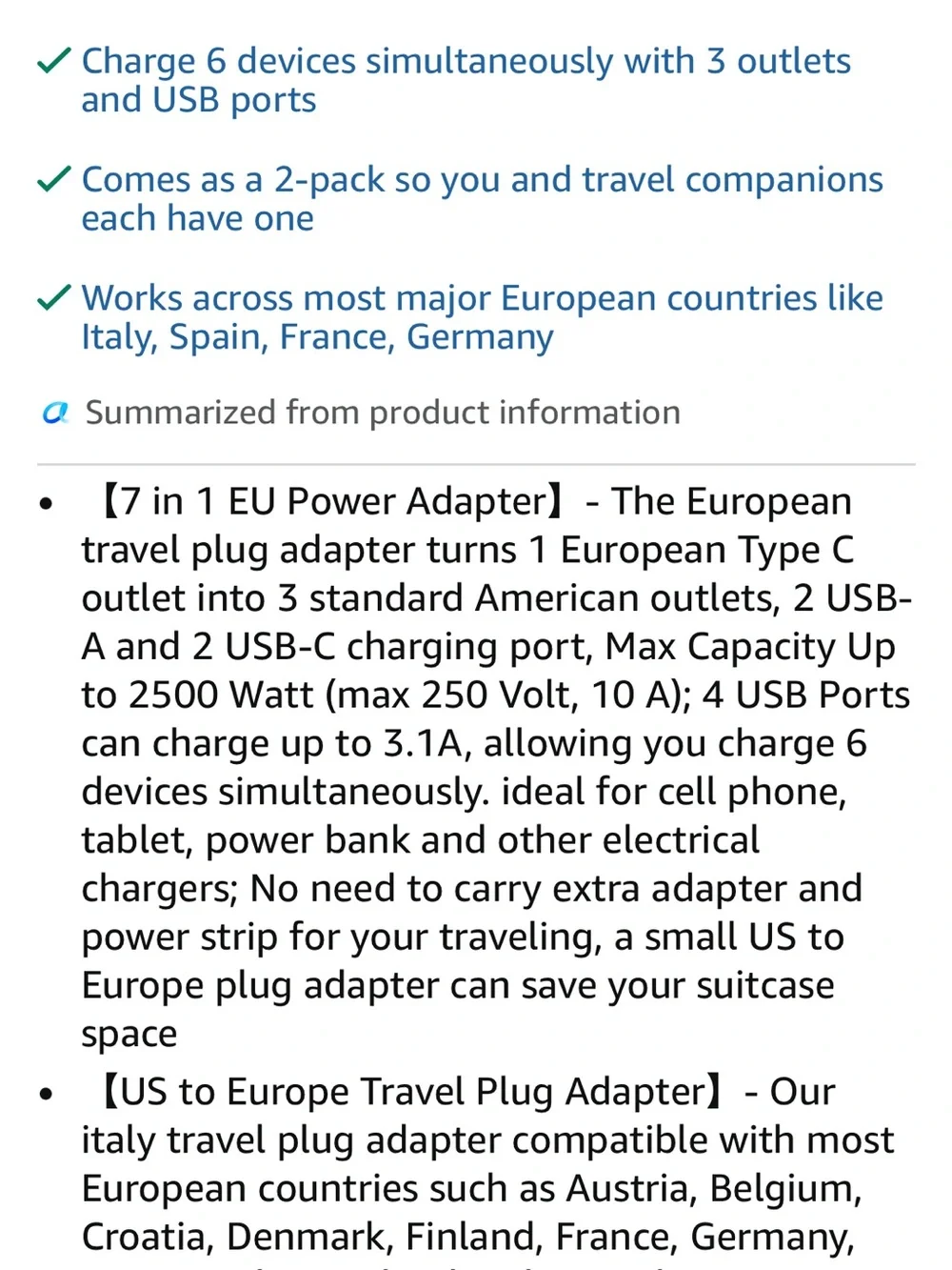 💕European Travel Plug Adapter with USB and USB-C (2 Pack)